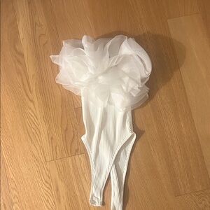 White Girls' One-Piece with Tulle Ruffle